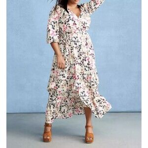 Lane Bryant Dress Womens 24 Multi Floral Boho Chic Flounce Hem Midi Cottagecore
